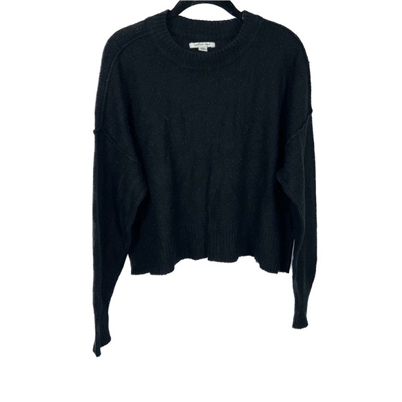 American Eagle Sweater Cropped Long Sleeve Tight Waffle Knit Crewneck Pullover - Picture 1 of 9